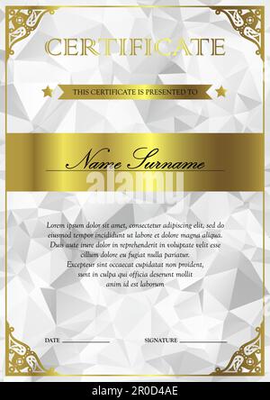 Vertical silver and gold certificate and diploma template with vintage ...