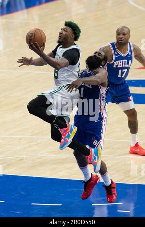 PHILADELPHIA, PA - MAY 7: Marcus Smart #36 of the Boston Celtics drives to the basket during Round 2 Game 4 of the Eastern Conference Semi-Finals 2023 NBA Playoffs against the Philadelphia 76ers on May 7, 2023 at the Wells Fargo Center in Philadelphia,PA. (Photo by Stephen Nadler/PxImages) Credit: Px Images/Alamy Live News Stock Photo