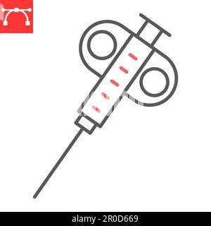 Biopsy device line icon, oncology and diagnostics, biopsy needle vector icon, vector graphics, editable stroke outline sign, eps 10. Stock Vector