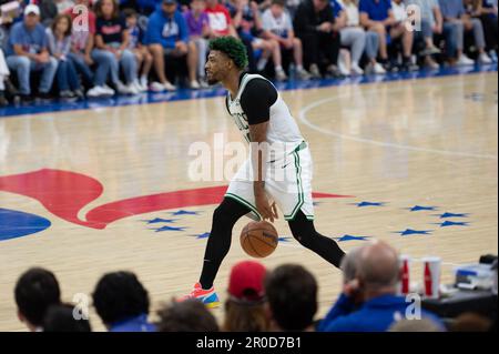 Philadelphia, Philadelphia, PA, USA. 7th May, 2023. PHILADELPHIA, PA - MAY 7: Marcus Smart #36 of the Boston Celtics handles the ball during Round 2 Game 4 of the Eastern Conference Semi-Finals 2023 NBA Playoffs against the Philadelphia 76ers on May 7, 2023 at the Wells Fargo Center in Philadelphia, PA. (Credit Image: © Stephen Nadler/PX Imagens via ZUMA Press Wire) EDITORIAL USAGE ONLY! Not for Commercial USAGE! Credit: ZUMA Press, Inc./Alamy Live News Stock Photo