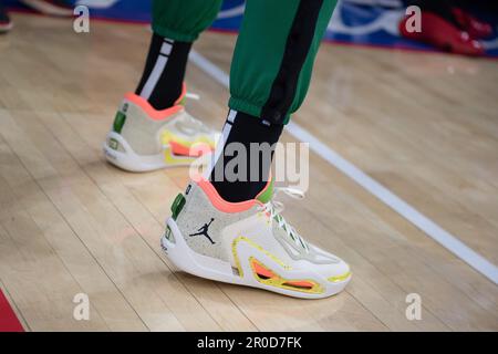 Detail view of the Nike shoes worn by Golden State Warriors forward  Draymond Green (23) during the first quarter against the Boston Celtics at  Chase Center. | HoopsHype