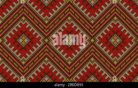 Aztec peruvian mexican knit pattern, ethnic sweater ornament with tribal geometric motif. Vector background with knitted texture of african carpet, az Stock Vector