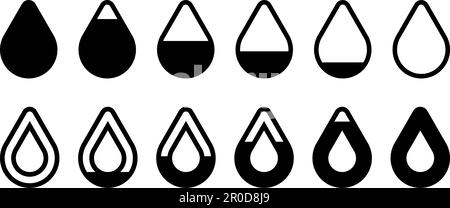 Water drop level icon set. From zero to full Stock Vector