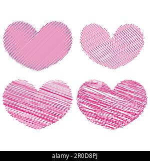 A set of pink hearts with a line drawn in the middle. Stock Vector