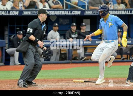 Tampa Bay Rays' Jose Siri reacts after stealing home plate against the  Pittsburgh Pirates during the fifth inning of a baseball game Tuesday, May  2, 2023, in St. Petersburg, Fla. (AP Photo/Chris