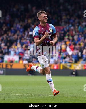 Burnley’s Scott Twine celebrates scoring their side's third goal of the game during the Sky Bet Championship match at Turf Moor, Burnley. Picture date: Monday May 8, 2023. Stock Photo