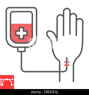 Chemotherapy line icon, oncology and treatment, transfusion of blood vector icon, vector graphics, editable stroke outline sign, eps 10. Stock Vector