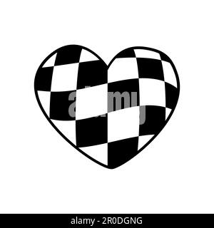 Vector groovy checkered chess board texture heart isolated on white background Stock Vector