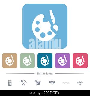 Paint kit solid white flat icons on color rounded square backgrounds. 6 bonus icons included Stock Vector