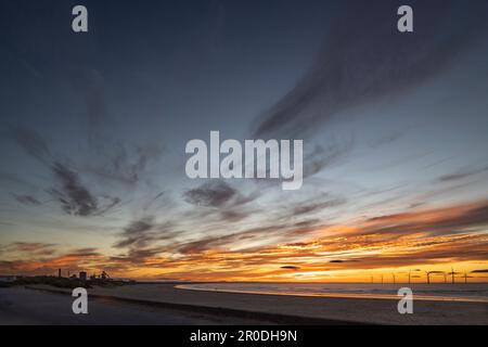 Coatham Beach at Sunset, Redcar, Clevelans, North Yorkshire Stock Photo