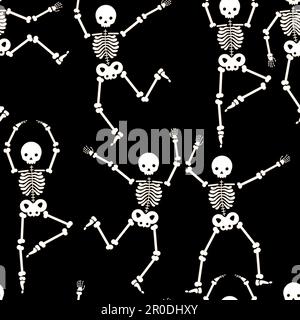 Pattern with funny dancing skeletons for Halloween Stock Vector