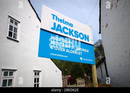 A conservative party candidate poster in the Cheshire golden triangle Stock Photo