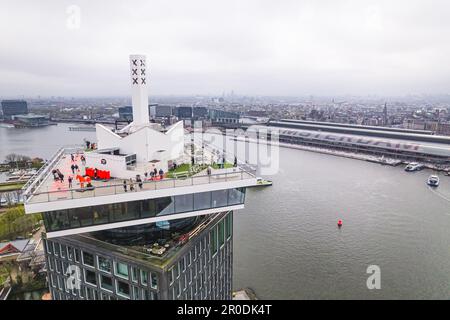 Panoramic drone view of Adam Tower in Amsterdam Noord. High quality photo Stock Photo