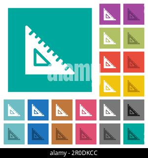 Triangle ruler solid multi colored flat icons on plain square backgrounds. Included white and darker icon variations for hover or active effects. Stock Vector