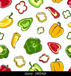 Cartoon doodle bell pepper in seamless pattern Stock Vector