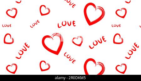 Seamless pattern Vector background abstraction red heart letters inscriptions on a white background. eps10 vector Stock Vector
