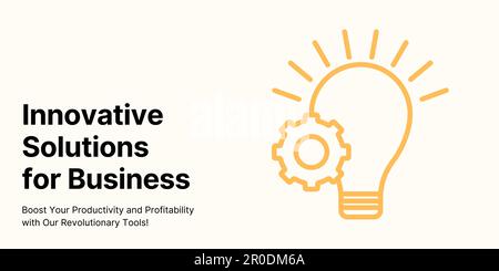 Innovative Solutions for Business Banner on Light Background. Stylish Business Banner with Black Text and Colored Yellow Bulb Illustration Stock Vector