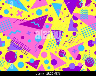 Geometric seamless pattern with memphis elements in 80s style. Colorful geometric pattern. Design of promotional products, wrapping paper and printing Stock Vector