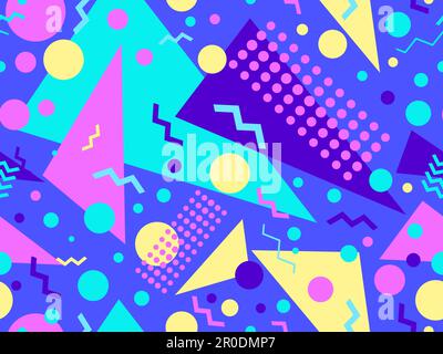 Memphis seamless pattern with geometric shapes in 80s style. Colorful geometric pattern. Design of promotional products, wrapping paper and printing. Stock Vector
