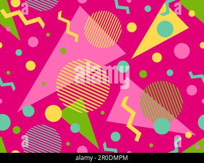 Memphis seamless pattern with geometric shapes in 80s style. Colorful geometric pattern. Design of promotional products, wrapping paper and printing. Stock Vector