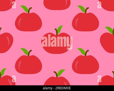 Seamless pattern with red apples. Red apple with one leaf. Design for printing on fabric, banners and promotional products. Vector illustration Stock Vector