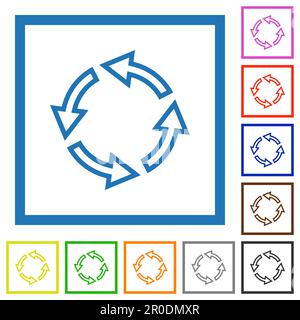 Rotate left outline flat color icons in square frames on white background Stock Vector