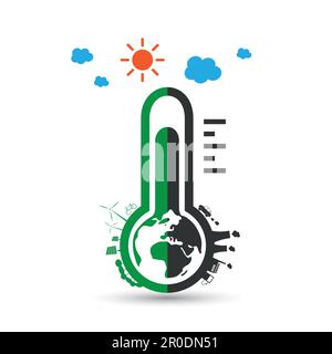 Global Warming, Ecological Problems and Solutions - Thermometer Icon Design Concept Stock Vector