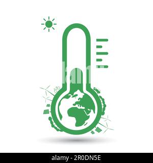 Global Warming, Ecological Problems and Solutions - Thermometer Icon Design Concept Stock Vector