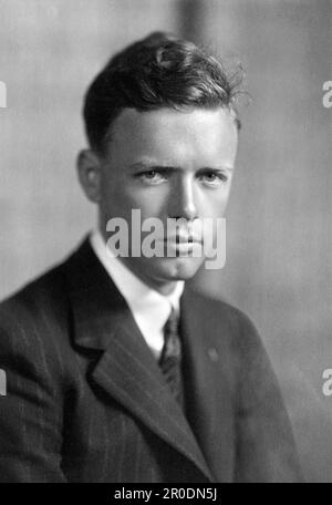 Charles Lindbergh (1902-1974), the American aviator famous for his first non-stop solo flight across the Atlantic in 1927. Photo by Harris & Ewing Studio, 1927 Stock Photo