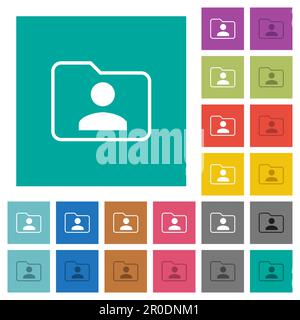 Folder owner multi colored flat icons on plain square backgrounds. Included white and darker icon variations for hover or active effects. Stock Vector