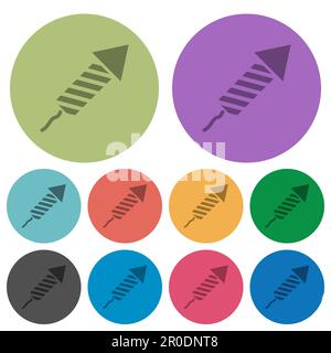 Firework rocket darker flat icons on color round background Stock Vector