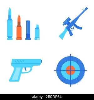 Firearms icon set in flat and line style. Military weapon symbols, ammunition. Vector illustration. Stock Vector
