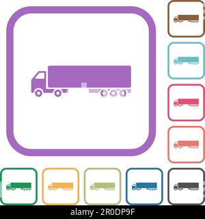 Camion side view simple icons in color rounded square frames on white background Stock Vector