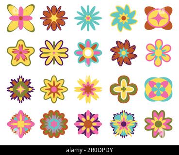 Set of Retro Groovy Flowers, vector illustration. Stock Vector