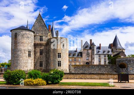 great medieval catsles of Loire valley in France. beautiful impressive Sully-sul-Loire. Stock Photo