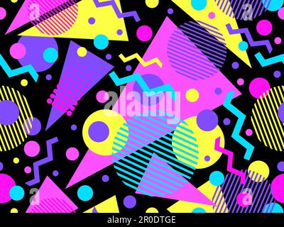 Memphis seamless pattern with geometric shapes in 80s style. Colorful geometric pattern. Design of promotional products, wrapping paper and printing. Stock Vector