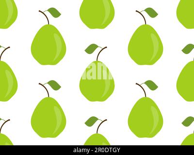 Seamless pattern with green pears on a white background. Green pears with one leaf. Design for printing on fabric, banners and promotional items. Vect Stock Vector