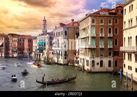 Romanic Venetian sunset over Grand canal  Venice , Italy. Stock Photo