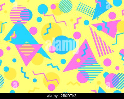 Geometric seamless pattern with memphis elements in 80s style. Colorful geometric pattern. Design of promotional products, wrapping paper and printing Stock Vector