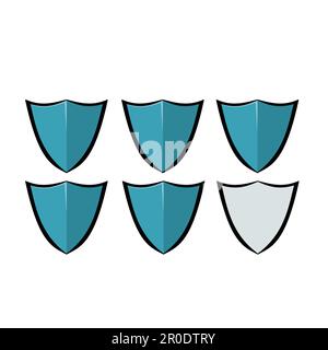 A set of blue shield icons with one that says the word it. Stock Vector