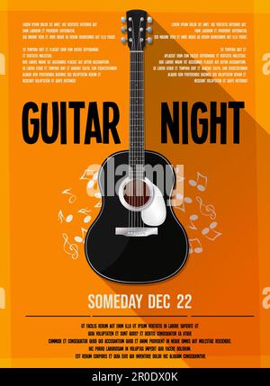 Classic guitar party, gig, concert, performance event. Vector template. Stock Vector