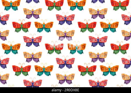 Fantastic butterfly  seamless pattern in steampunk style for tattoo, sticker, print and decorations. Vector Stock Vector