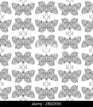 Fantastic butterfly  seamless pattern in steampunk style for tattoo, sticker, print and decorations. Vector Stock Vector