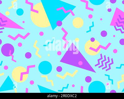 Geometric seamless pattern with memphis elements in 80s style. Colorful geometric pattern. Design of promotional products, wrapping paper and printing Stock Vector