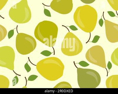 Pears seamless pattern. Green and yellow pears with one leaf. Design for printing on fabric, banners and promotional items. Vector illustration Stock Vector