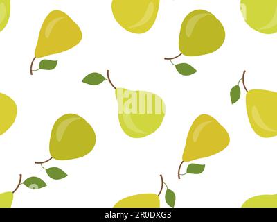 Seamless pattern with green pears on a white background. Green pears with one leaf. Design for printing on fabric, banners and promotional items. Vect Stock Vector