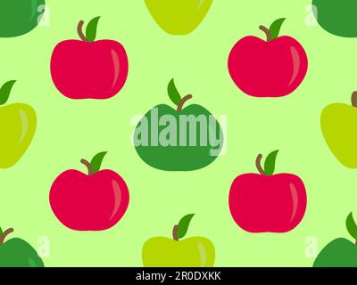 Seamless pattern with red and green apples. Apples with one leaf. Design for printing on fabric, banners and promotional products. Vector illustration Stock Vector