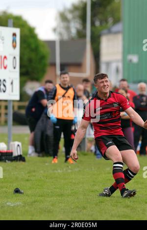 Carmarthen Athletic RFC v Tenby RFC WRU West Div 2 2023 - O Stock Photo