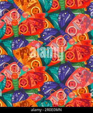 Fantastic butterfly  seamless pattern in steampunk style for tattoo, sticker, print and decorations. Vector Stock Vector