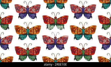 Fantastic butterfly  seamless pattern in steampunk style for tattoo, sticker, print and decorations. Vector Stock Vector